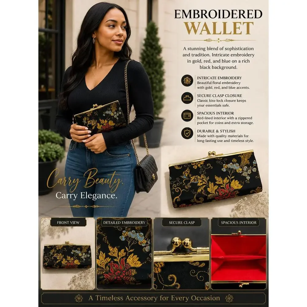 Black Oriental Floral designed Wallet